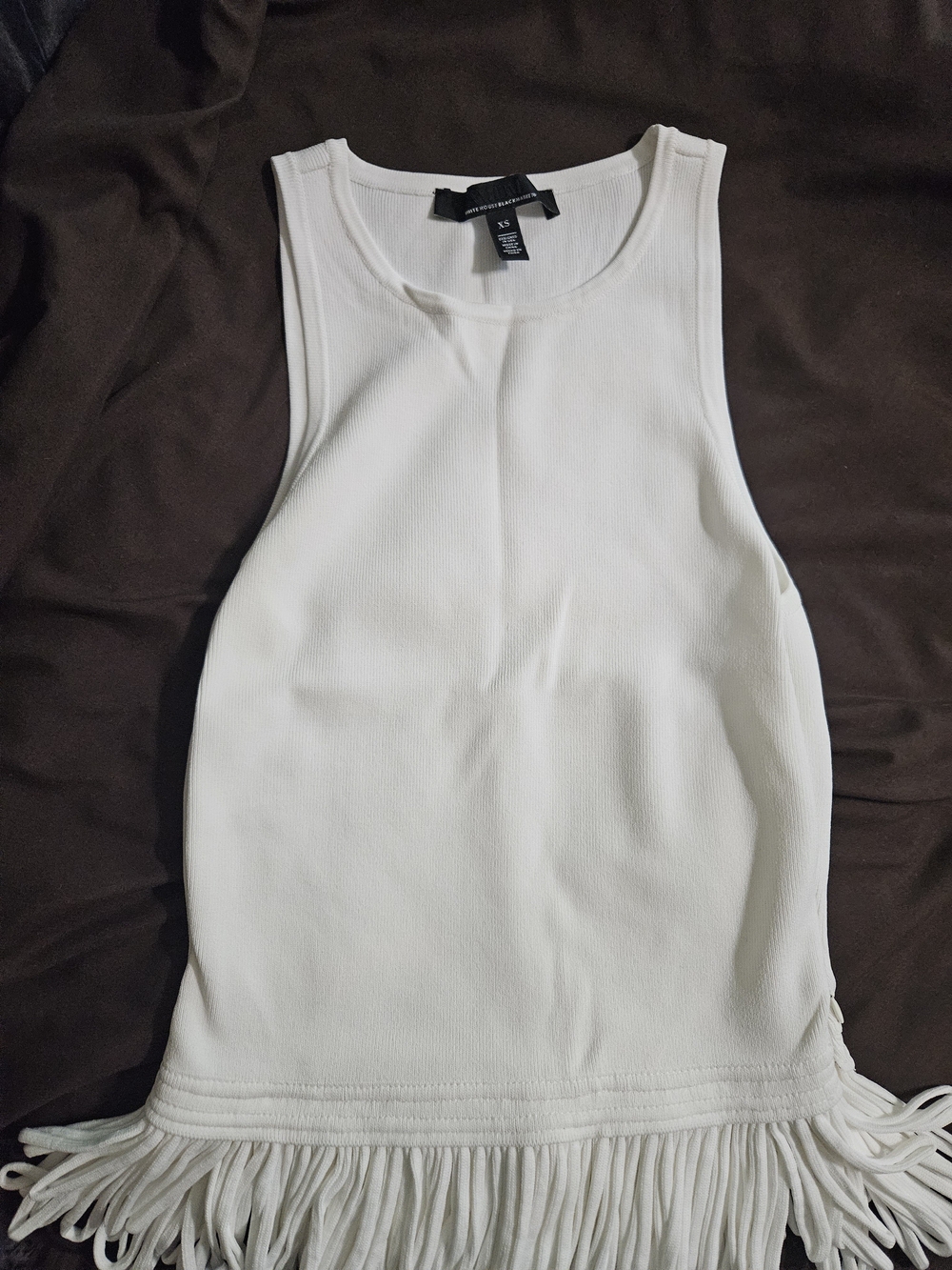 Xs White House Black Market White Fringe-Hem Tank